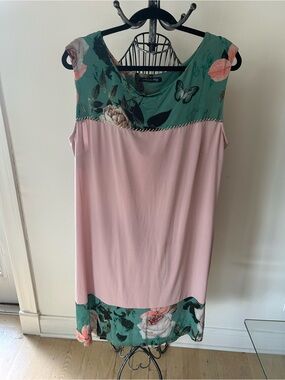 Sleeveless Pink and Green Floral Midi Dress